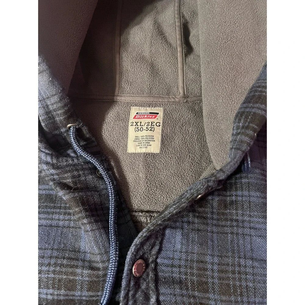 Genuine Dickies Fleece Hooded Flannel Snap Shirt‎ Jacket Men's Size 2XL Blue